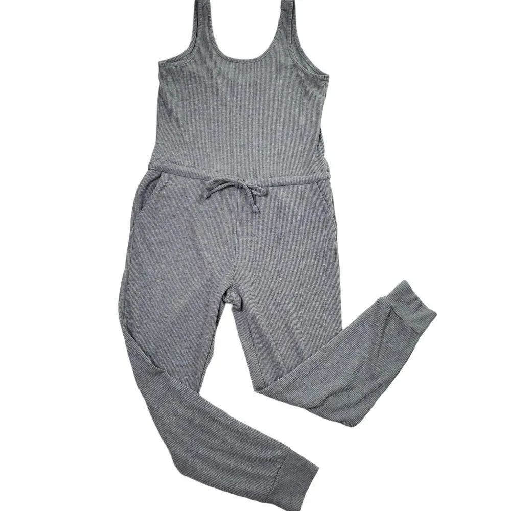 Chaser Cozy Rib Low Back Tank Jumpsuit Grey Size Small - Picture 14 of 17